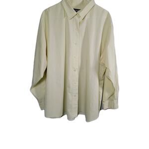 Lands End Button Up Yellow Shirt Womens 26 Minimalist Cottagecore Career Office